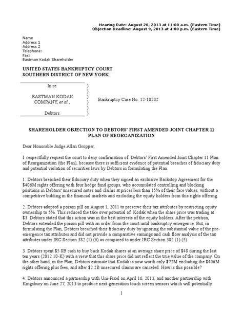 Objection Letter 6 Chapter 11 Bankruptcy