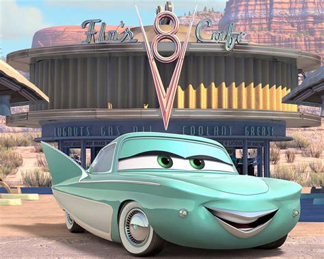 Flo Cars Pixar Flo Devant Son V8 Café Cars Pixar Otakia