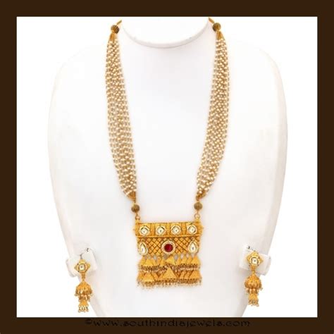 Gold Long Pearl Necklace Set From Vbj ~ South India Jewels
