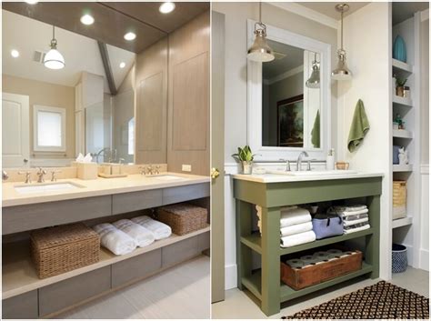 This rustic diy bathroom vanity designed by build something combines the rustic look of pine with the contemporary look of a square sink to make a vanity that fits in just about this smaller bathroom vanity uses turned legs and has two cabinet doors, giving you lots of storage for such a small space. 8 Clever Ways to Maximize Storage inside Your Bathroom Vanity
