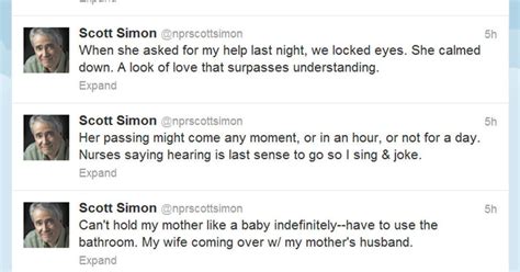 Nprs Scott Simon A Vigil For His Dying Mother Tweeted With Love Los Angeles Times