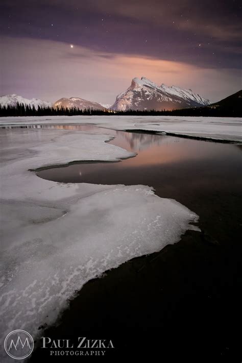 Starry Winter Night At Vermilion Lakes Banff National Park Ab Canada