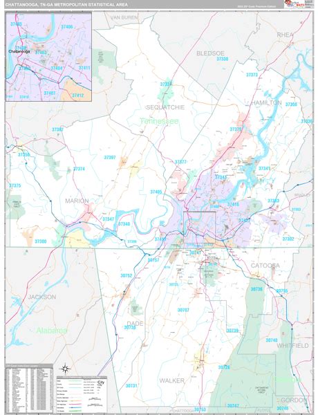 Chattanooga Tn Metro Area Wall Map Premium Style By Marketmaps Mapsales