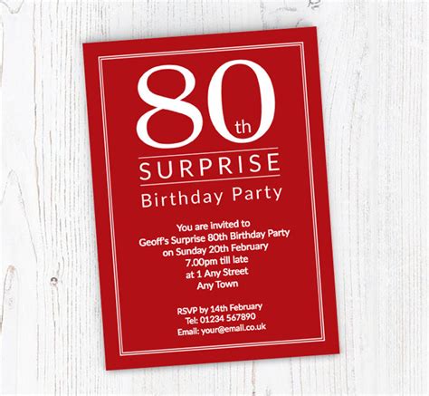 Surprise 80th Birthday Party Invitations Personalise Online Plus Free Envelopes Putty Print