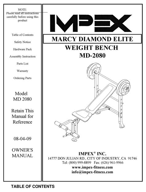 Impex Marcy Diamond Elite Md 2080 Owner S Manual Pdf Download Manualslib