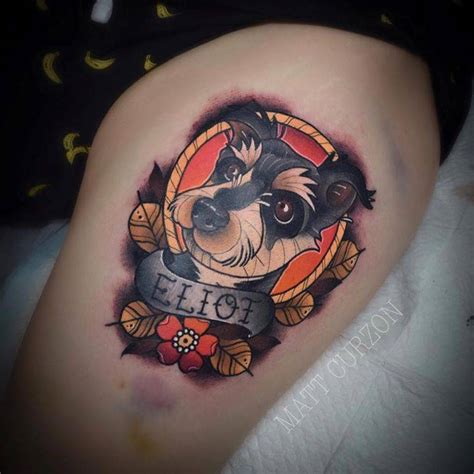 Neotraditional Dog Portrait And Banner Tattoo