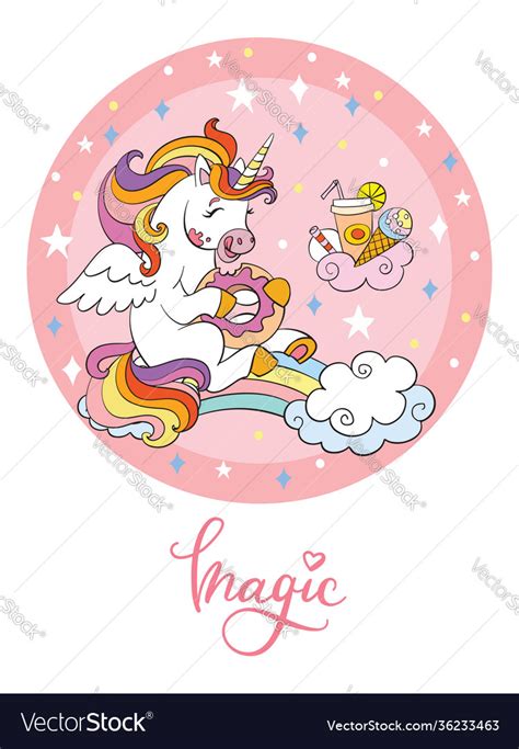 Rainbow Cartoon Unicorn Pink Circle Royalty Free Vector