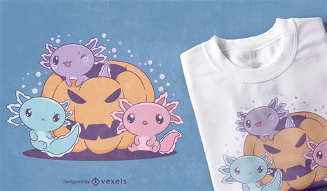Axolotls Mit Halloween Kürbis T Shirt Design Vektor Download