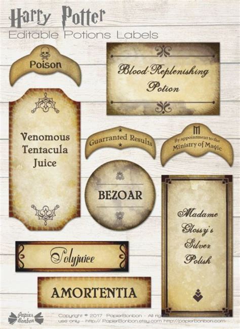 Etiquettes De Potions éditables Harry Potter à Imprimer Etsy Harry