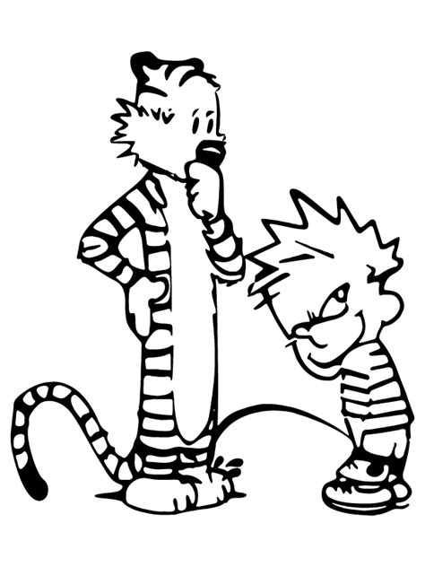 Calvin And Hobbes Shaking Hands Coloring Page Free Printable Coloring