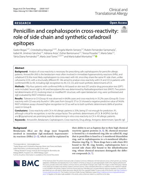 Pdf Penicillin And Cephalosporin Cross Reactivity Role Of Side Chain