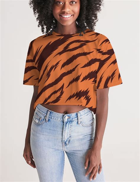 Orange Tiger Stripes Women S Oversized Crop Top T Shirt S In 2021