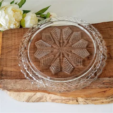 Glass Cake Plate Vintage Federal Three Footed Pressed Glass Cake Plate Snowflake Pattern