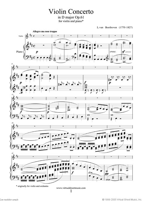 beethoven violin concerto in d major op 61 sheet music for violin and piano