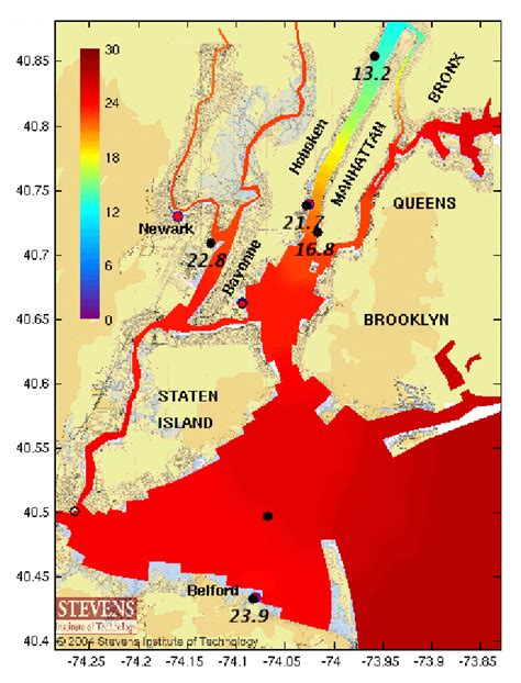 The Surface Salinity In The Nynj Estuary Subdomain On 23 August 2005