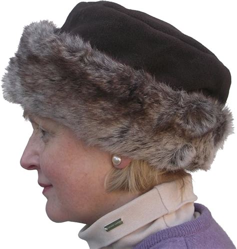 Ladies Fleeced Lined Fake Fur Trim Winter Cloche Hat In Chocolate 58cm