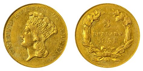 1854 O Indian Princess Head Gold 3 Three Dollar Piece Early Gold