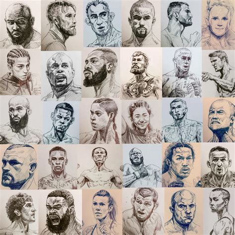 Mma Fighters Pen And Ink 2400x2400 Px Rart