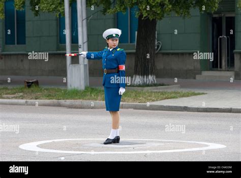 Traffic Policewoman At Work North Korean Police Woman In The Street
