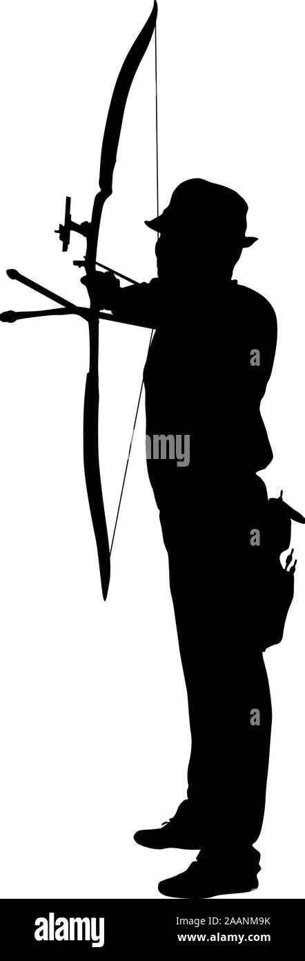 Silhouette Attractive Male Archer Bending A Bow And Aiming In The