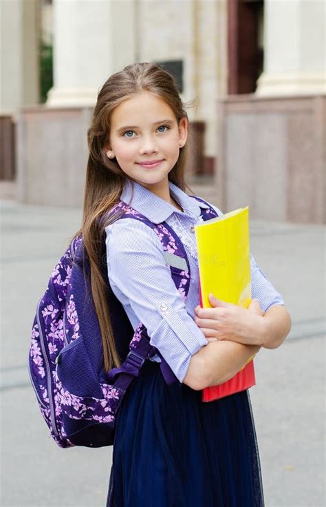 Back To School Education Concept Cute Smiling Schoolgirl On The Way