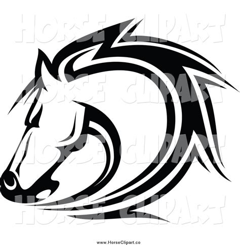 Clip Art Of A Black And White Horse Head By Seamartini