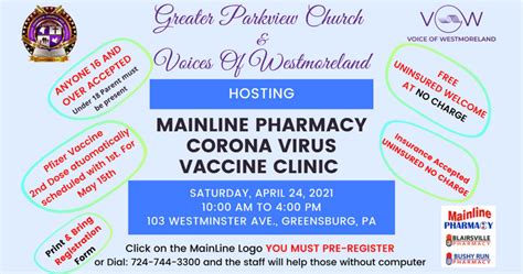 Mainline Pharmacy Free Covid 19 Pfizer Vaccine Clinic Sisters Of