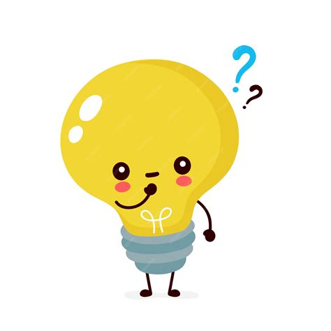 premium vector cute happy smiling light bulb with question mark flat cartoon illustration