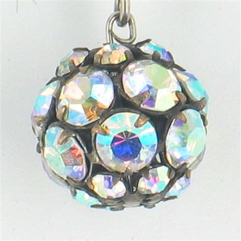 Vintage Aurora Borealis Rhinestone Snow Flake Earrings Ball Necklace