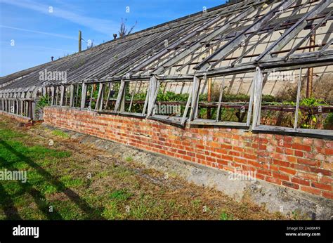 Abandoned And Picturesquely Decaying Glass Houses Built Against A South