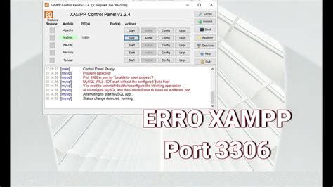 ERRO Xampp Port 3306 In Use By Unable To Open Process YouTube