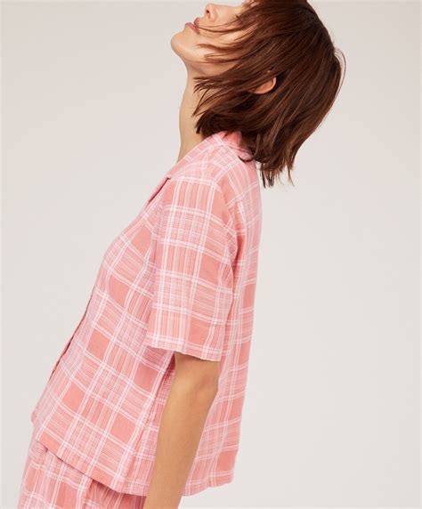 Pink Check Shirt Top Half Pyjamas And Homewear Oysho Islas