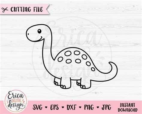 Cute Dinosaur SVG Baby Dino Outline Cut File Brontosaurus Etsy Finland