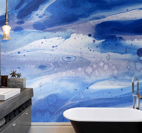 Mavi Soyut Sean Mermer Tasarım Banyo Duvar Resimleri Tenstickers