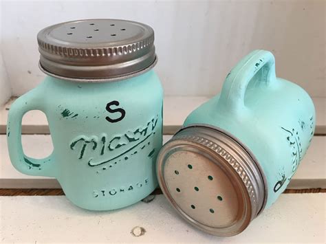 Salt And Pepper Shakers Painted Mason Jars Rustic Home Decor