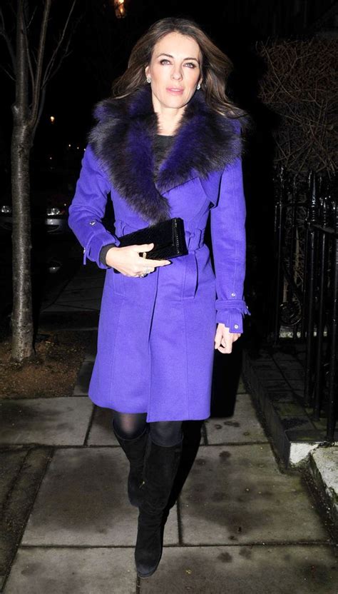 Elizabeth Hurley Looks Perfect In Purple As She Dines Out With Her
