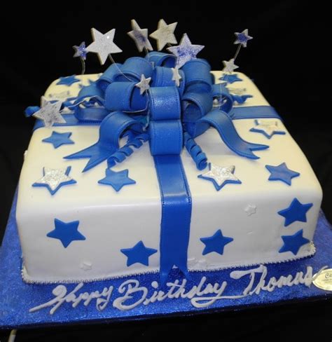 Blue And White Stars Fondant Birthday Cake
