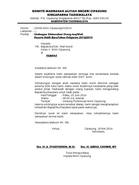 Contoh Surat Undangan Rapat Komite Sekolah Untuk Wali Murid Sma