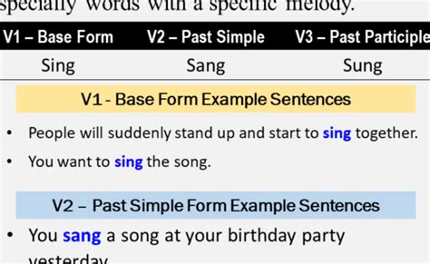 Sing Past Simple Simple Past Tense Of Sing Past Participle V1 V2 V3