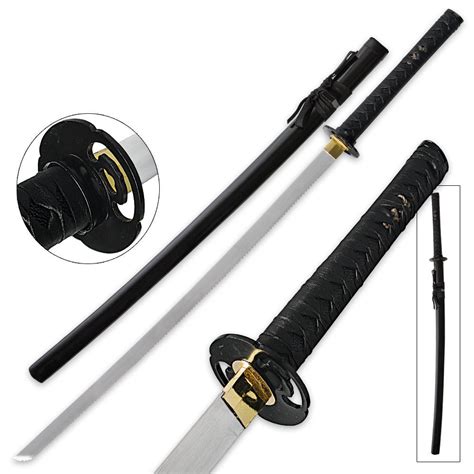 Serrated Katana Samurai Sword W Leather Wrapped Handle True Swords