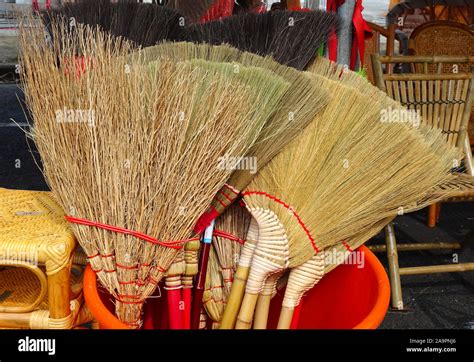 Handcrafted Brooms Made From Bamboo Twigs And Branches Stock Photo Alamy