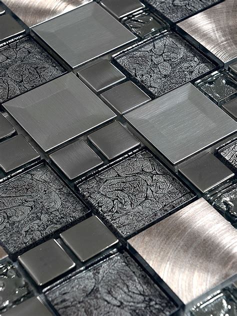 Black And Grey Glass Tile Backsplash Glass Metal Gray Copper Mosaic Backsplash Tile Each