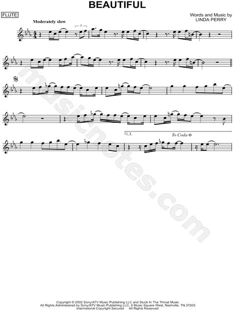 Christina Aguilera Beautiful Sheet Music Flute Solo In Eb Major Download And Print Sku