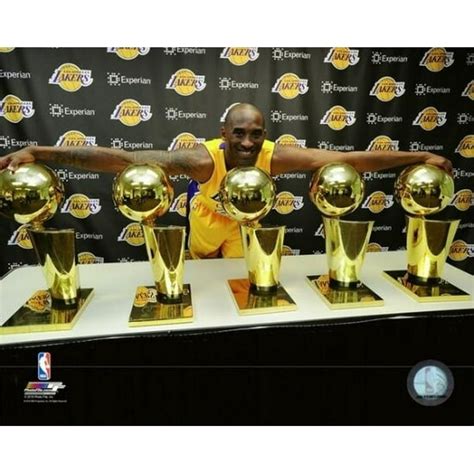 Kobe Bryant With His 5 Nba Championship Trophies Photo Print 11 X 14