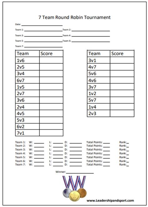 7 Team Round Robin Tournament Leadership And Sport