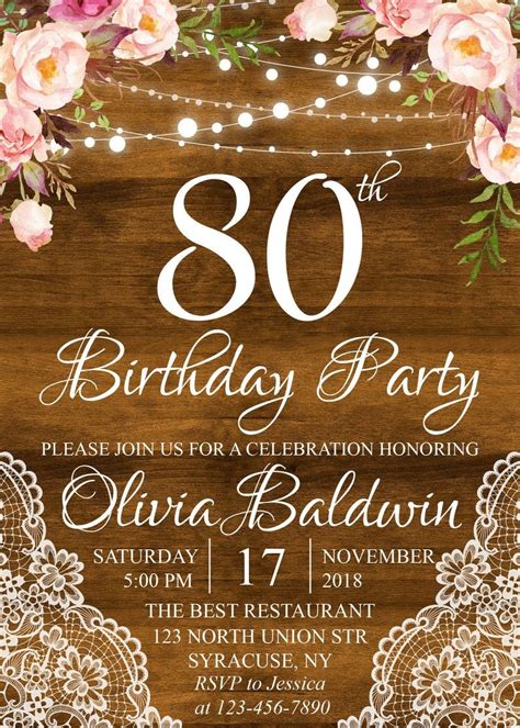 80th Birthday Invitation Card Template Printable Templates Free
