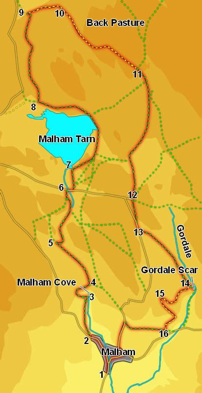 Map For Our Walk From Malham Visiting Malham Cove Malham Tarn And