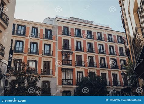 Facade Of A Traditional Apartment Block Building In Old Town In Madrid