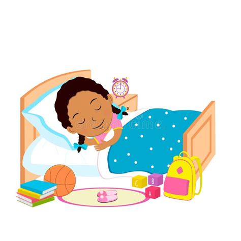 Garota Bonita De Desenho Animado Dorme Na Cama Ilustração Do Vetor Ilustração De Sono Cama