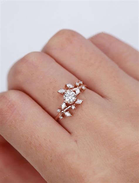 Dainty Twig Moissanite Engagement Ring Woman Leaf Rose Gold Etsy
